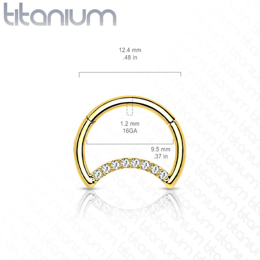 Rose Gold Titanium CZ Paved Crescent Clicker - 1202 Body Jewelry