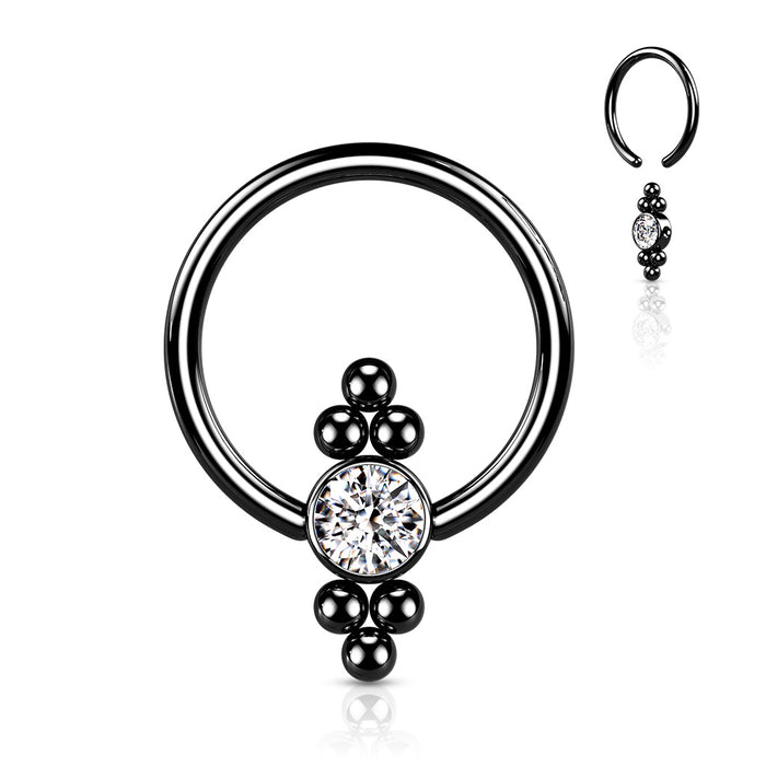 CZ Flat Ball with Clusters On Each Side Captive Bead Ring