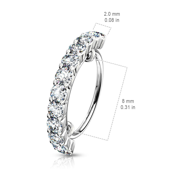 Half Circle Lined CZ 316L Surgical Steel Bendable Hoop Ring