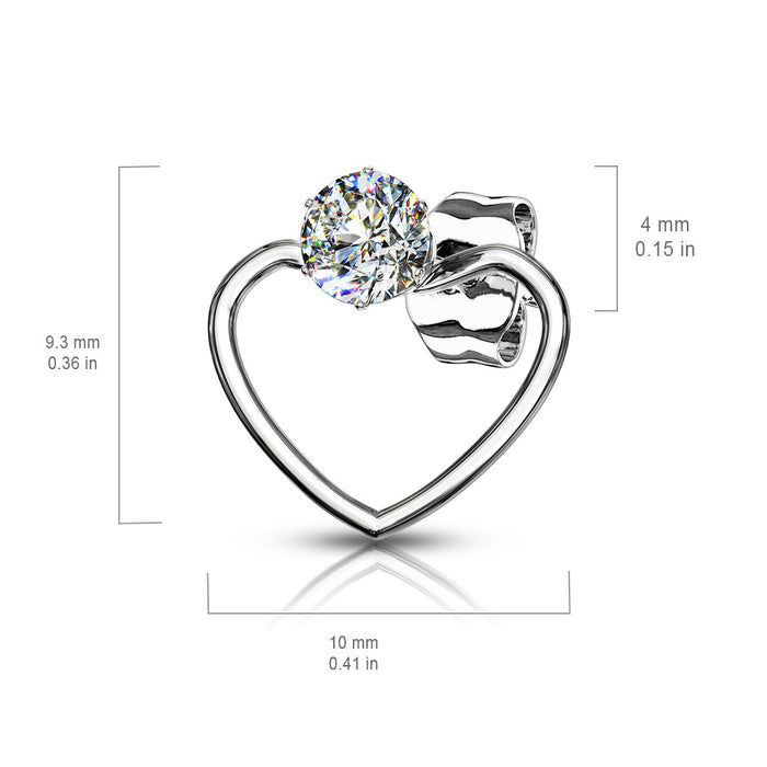 Pair of Round Clear CZ with Heart Hoop Stud Earrings
