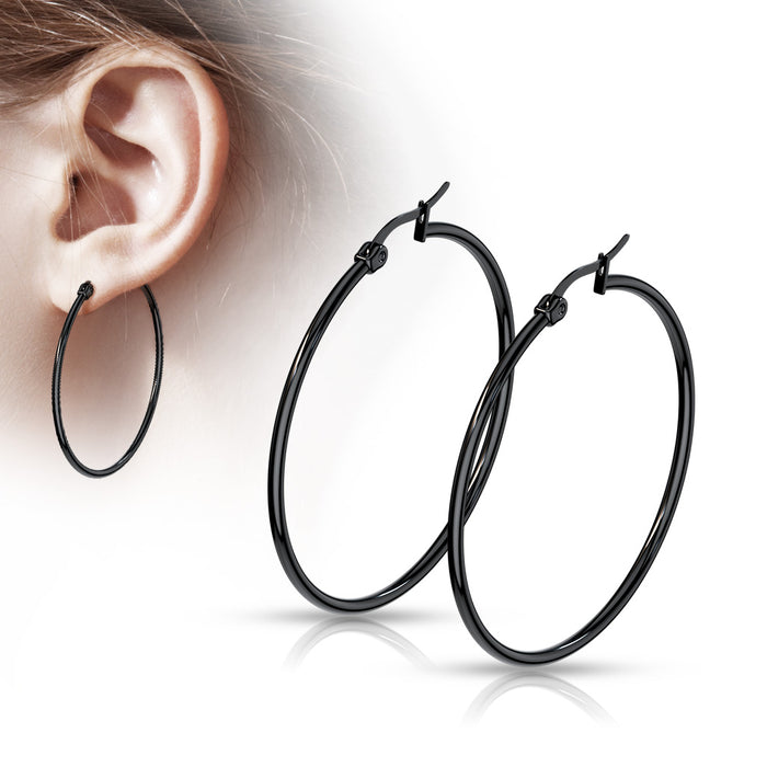 Pair of Black IP 316L Surgical Steel Round Hoop Earrings