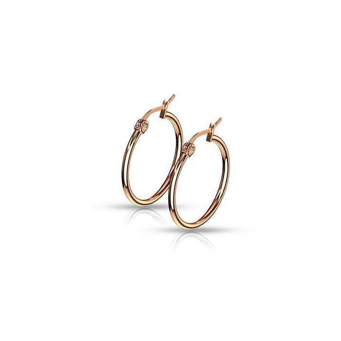 Pair of Rose Gold IP 316L Surgical Steel Round Hoop Earrings