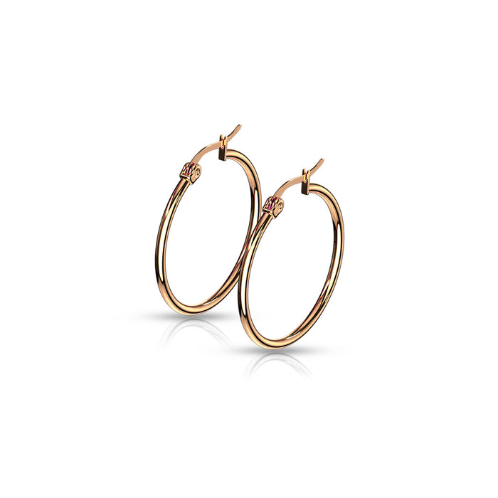 Pair of Rose Gold IP 316L Surgical Steel Round Hoop Earrings