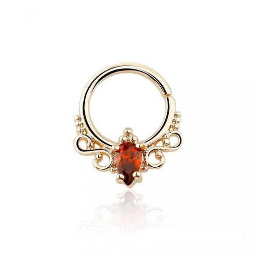 Royal Ruby Red Prong Set CZ Septum Ring - 1202 Body Jewelry