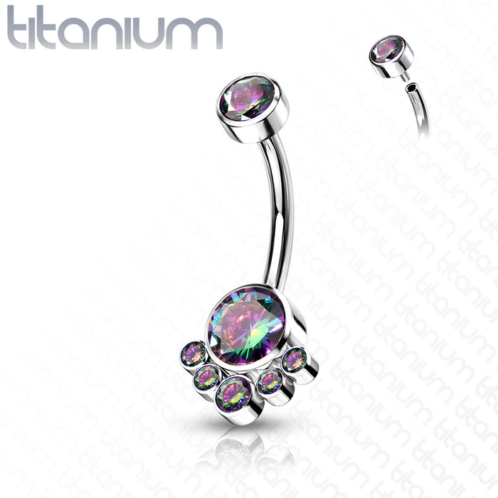 Internally Threaded Top Round CZ Cluster Navel Ring