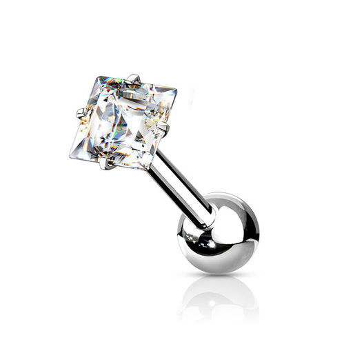 Square Shape CZ Top Cartilage/Tragus Barbell - 1202 Body Jewelry