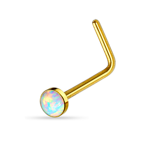 Gold Opal "L" Bend Nose Stud Rings - 1202 Body Jewelry