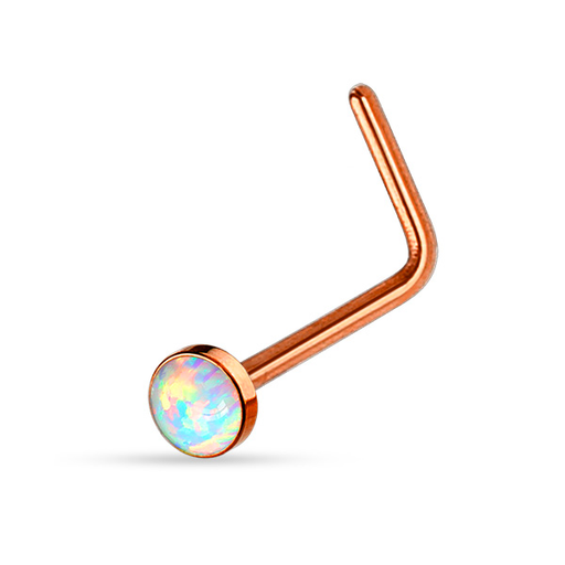 Rose Gold Opal "L" Bend Nose Stud Rings - 1202 Body Jewelry