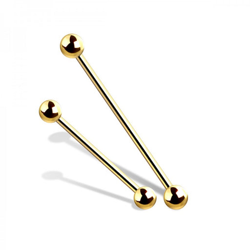 Gold PVD Plated Over 316L Surgical Steel Barbell 35mm - 1202 Body Jewelry
