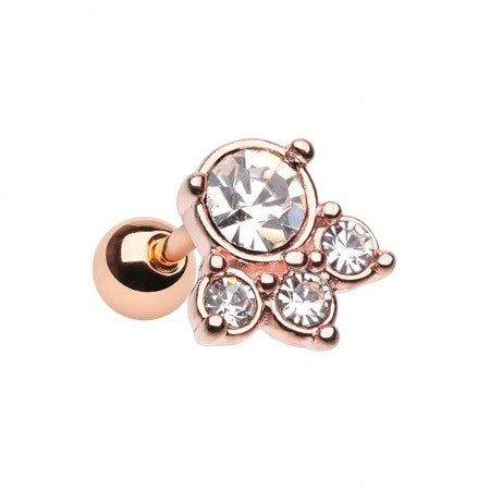 Rose Gold titanium plating with dog paw in crystals cartilage barbell