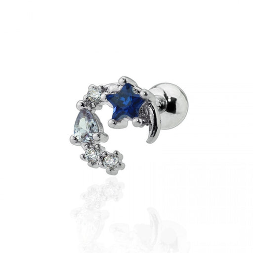 Moon With Muti-colored CZ Star Gem Cartilage Barbell