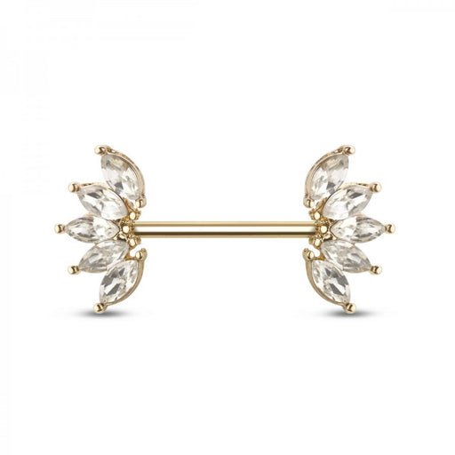 Clear Marquise Gem Gold Nipple Barbell - 1202 Body Jewelry